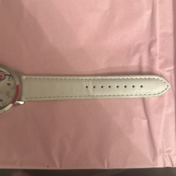Hello Kitty 5702 Large Face Watch White Leather Band w/ 6 Diamonds. Black Band. - Picture 5 of 12